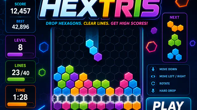 Hextris — browser game website preview
